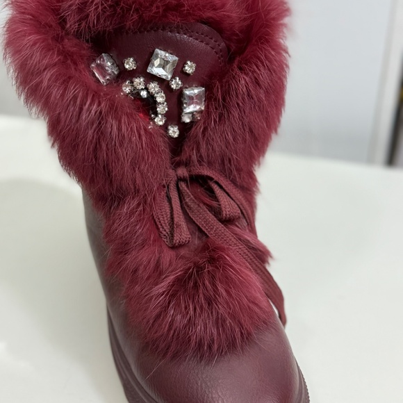 Burgendy  Fur BOOTS WITH STONE 7280 - Picture 5 of 12